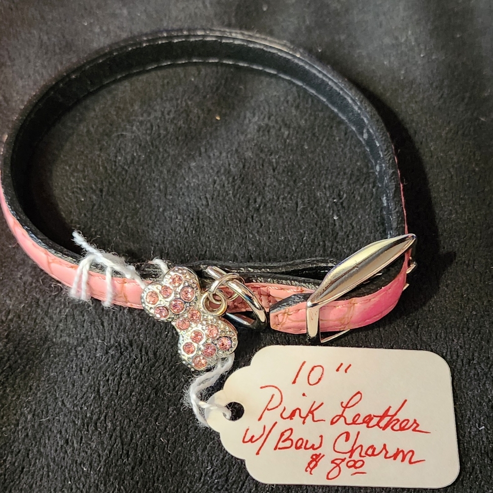 Pink Leather Bracelet with Bow Charm